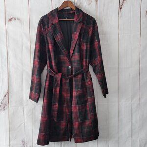 Torrid Textured Plaid Trench Coat Women’s Plus 2x Red/Black Long Plaid Jacket